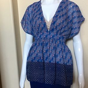 Xhilaration Deep Vneck Tie Waist Tunic Blouse Sz L